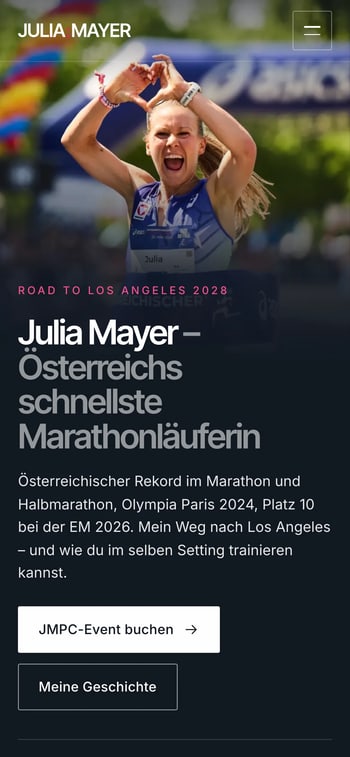 Website von Julia Mayer in der Handy-Ansicht