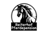 Schwarze Pferdesilhouette in Kreis, darunter "Reiterhof Pferdepension" in Schwarz auf grünem Grund.