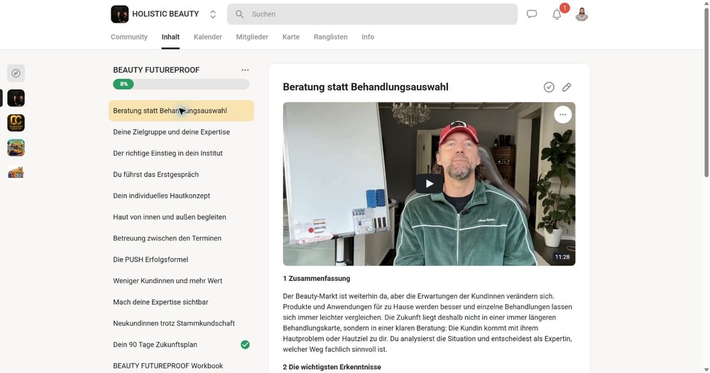 Echte BEAUTY FUTUREPROOF Videolektion „Beratung statt Behandlungsauswahl“ in Skool