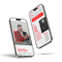 Zwei Smartphones zeigen eine Webseite mit Überschriften wie "Mehr Website-Anfragen mit diesen 5 Hacks" und "Wann die eigene Website Story über Story".