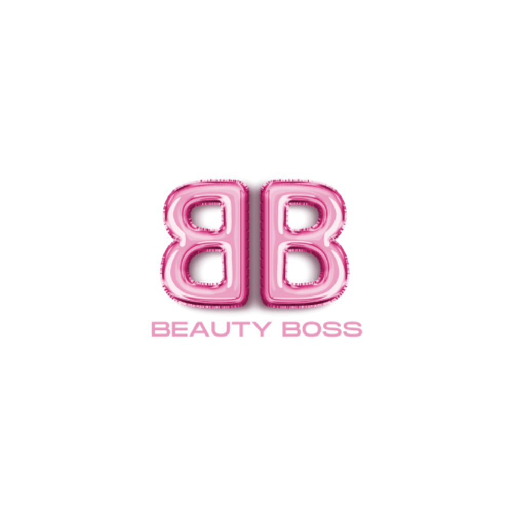 Zwei spiegelverkehrte, rosa, aufblasbare Buchstaben B über dem Text "BEAUTY BOSS"