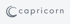 Dunkelgraues Capricorn Logo mit einem doppelten C-Symbol links neben dem kleingeschriebenen Markennamen Capricorn.