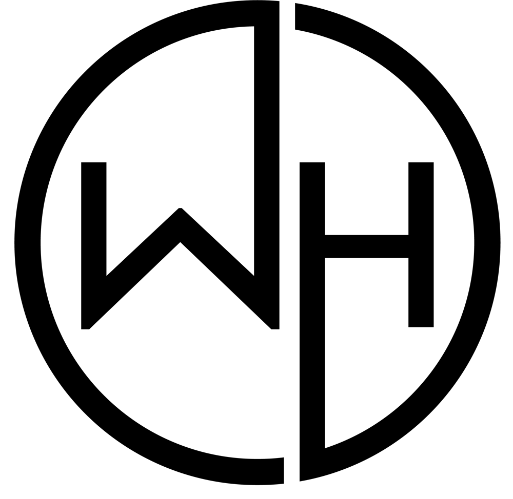 Schwarzer Kreis mit den ineinander verschlungenen Großbuchstaben W und H in der Mitte.