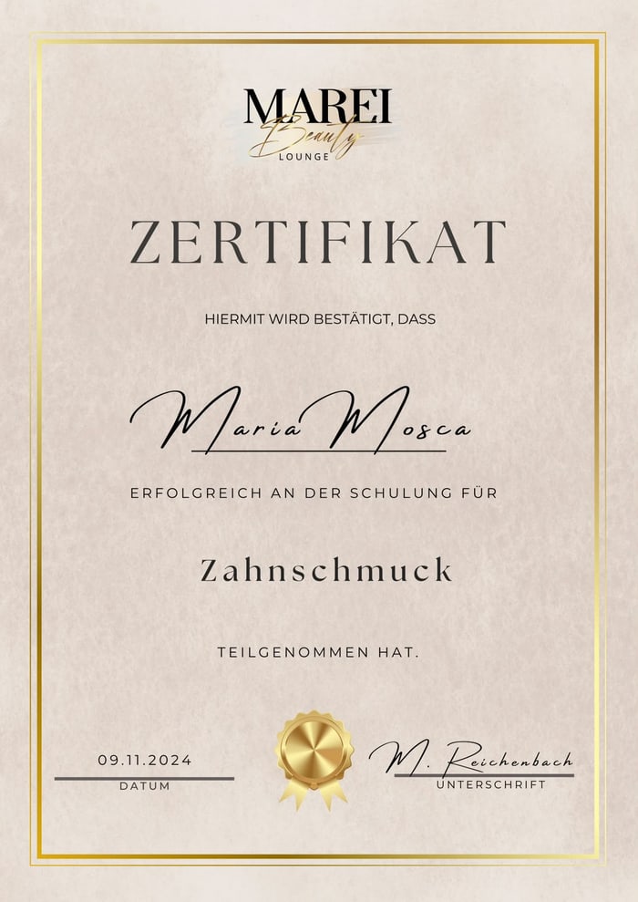 Zahnschmuck Zertifikat
