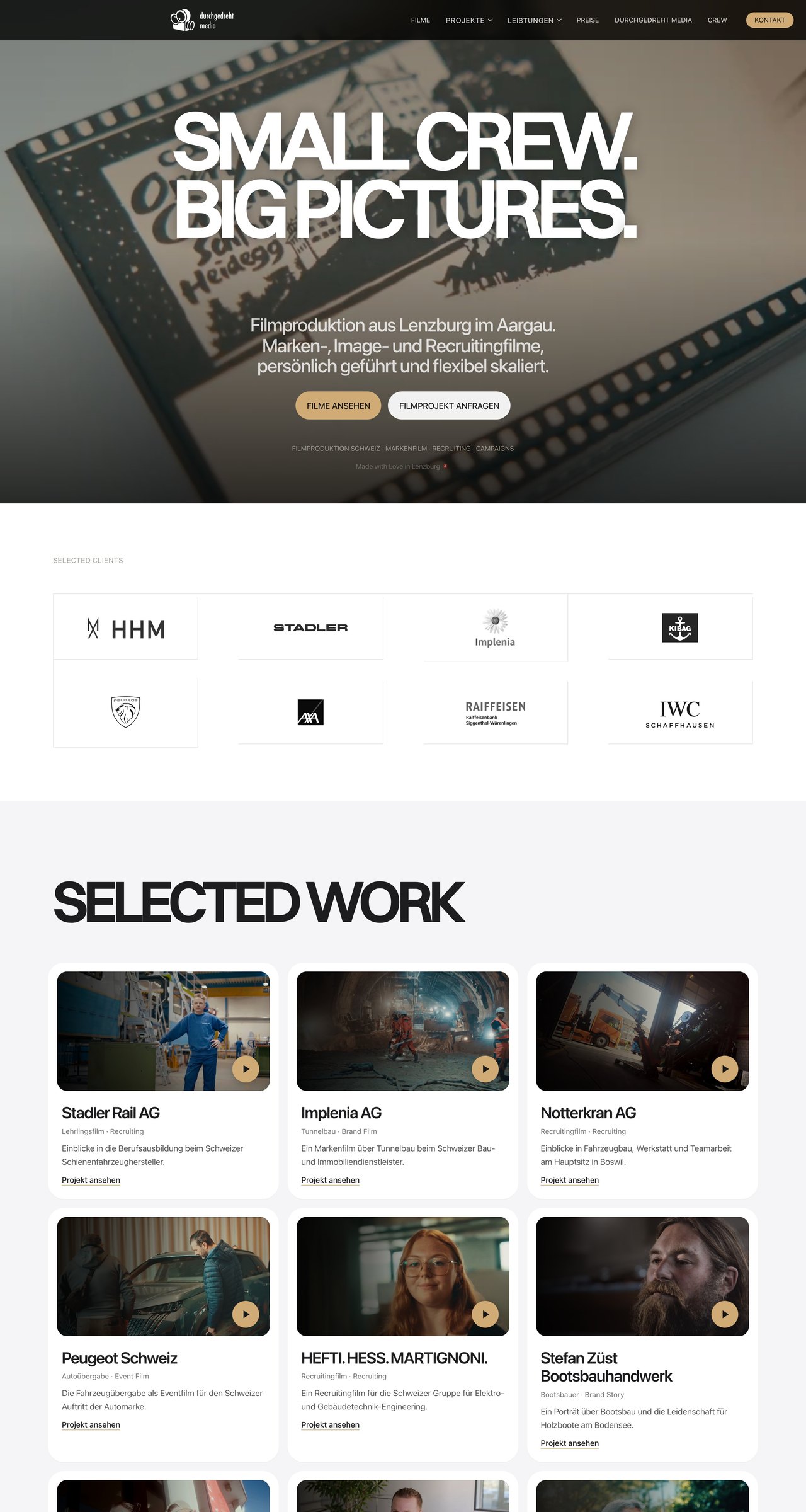 Durchgedreht Media website, first three screens