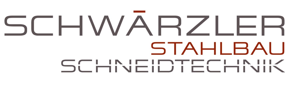 Schriftzug „SCHWÄRZLER STAHLBAU SCHNEIDTECHNIK“ in Grau und Rot.