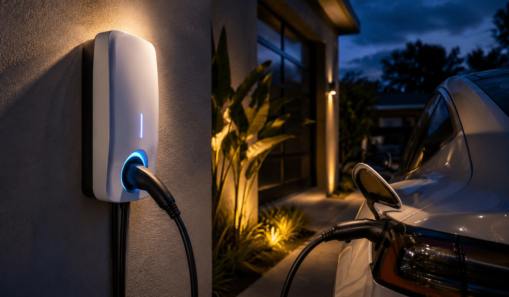 EV charging in a home driveway