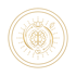 Goldenes Linien-Logo mit Gehirn, umgeben von einem Kreis aus Punkten, Lotusblume, Blatt und Sonnenstrahlen.