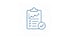 Blaues Klemmbrett-Icon mit Liniendiagramm, abgehakten Checklisten-Punkten und einem Häkchen-Symbol im Kreis.