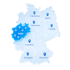 Deutschlandkarte mit markierten Standorten in Berlin, Hamburg, Hannover, Leipzig, Frankfurt, Stuttgart, München und Fokus auf NRW.