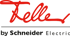 Rotes Feller-Logo mit schwarzem "by Schneider Electric" darunter.