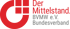 Logo des BVMW: rotes C-förmiges Symbol mit Quadraten, daneben roter Text "Der Mittelstand." und grauer Text "BVMW e.V. Bundesverband".