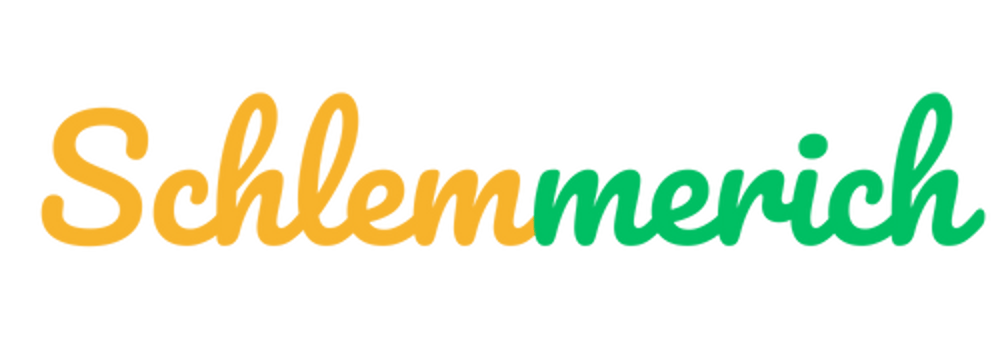 Schlemmerich Schriftzug in Gelb und Grün auf dunkelgrünem Hintergrund.