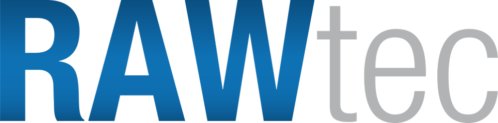 Blaues "RAW" und graues "tec" Firmenlogo.