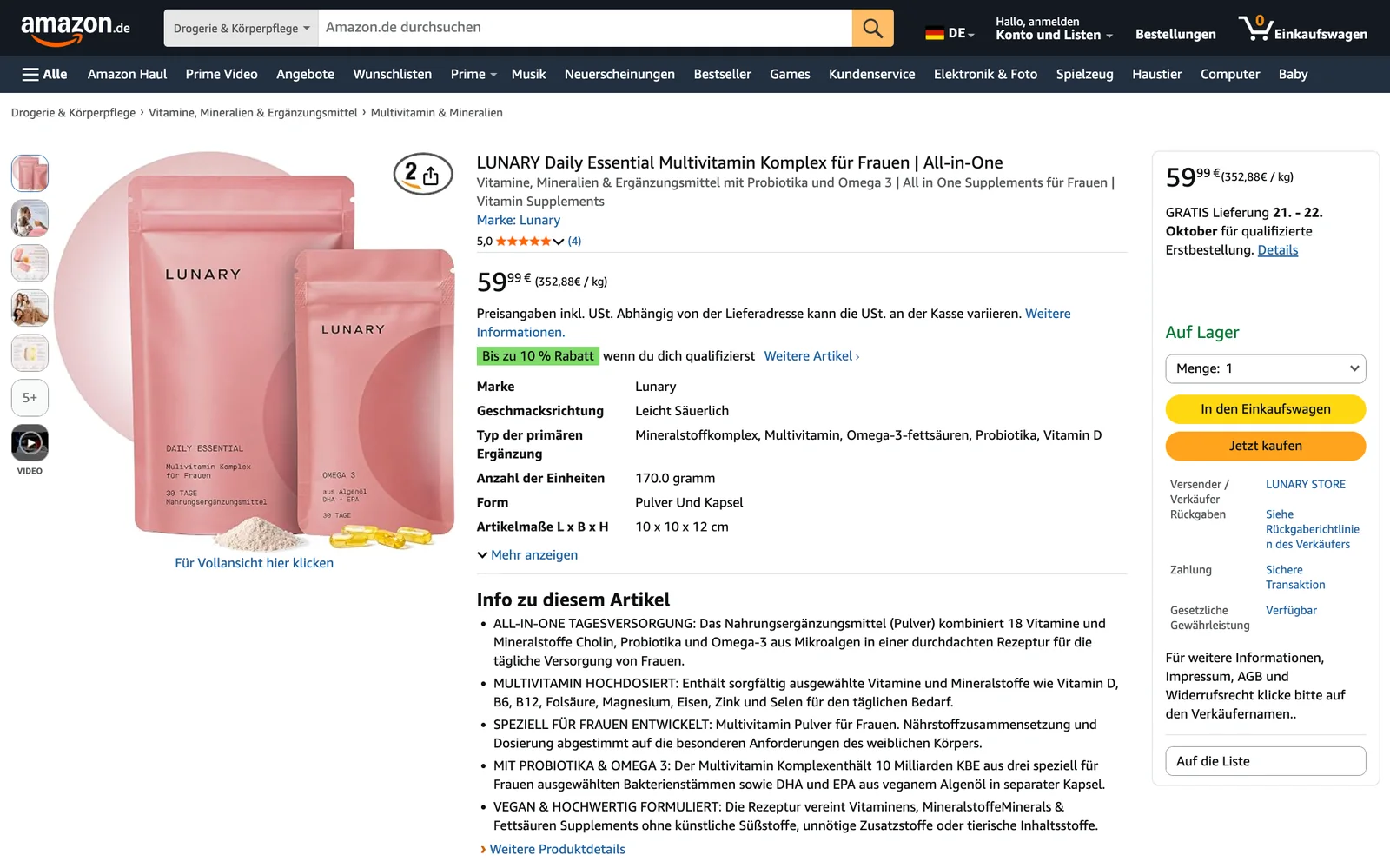 LUNARY Daily Essential Multivitamin-Komplex für Frauen