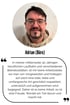 Porträt von Adrian, einem Mann mit Brille, Bart und Schnurrbart, der in die Kamera schaut. Zitat: In meiner mittlerweile 30-Jährigen beruflichen Laufbahn und verschiedenen Betriebsstätten, ist mir keine Arbeitsstelle, wo man von Vorgesetzten und Kollegen auf solch eine tolle, liebe und umfangreiche Art geschätzt respektiert, unterstützt und aufgenommen wird, begegnet. Daher ist es keine Arbeit, es ist eine Freude. Werdet ein Teil davon und macht mit.