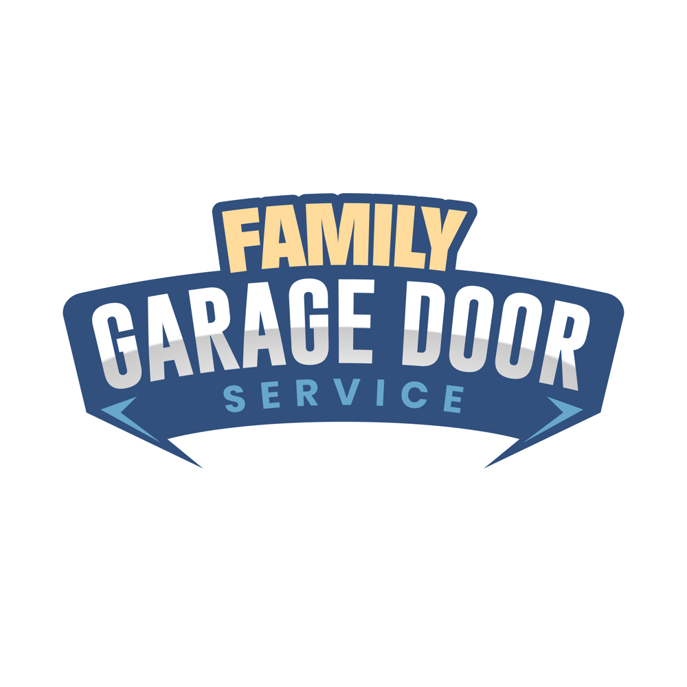 Blue and white logo for "Family Garage Door Service" with a curved banner design.