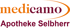 Logo "medicamo Apotheke Selbherr" mit orangefarbenem Bogen.