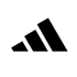Schwarzes Adidas-Logo mit drei schrägen Streifen, die von links unten nach rechts oben ansteigen.