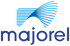 Majorel Logo: Blauer, fächerförmiger Grafik über dem Schriftzug "majorel" in Dunkelblau.