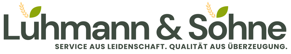 Luhmann & Söhne Logo mit Ähre und Blatt; Slogan: SERVICE AUS LEIDENSCHAFT. QUALITÄT AUS ÜBERZEUGUNG.