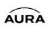 Schwarzes AURA-Logo mit einem gebogenen Balken über den Buchstaben.
