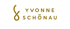 Goldenes Logo von Yvonne Schönau mit geschwungenem Symbol auf schwarzem Hintergrund.