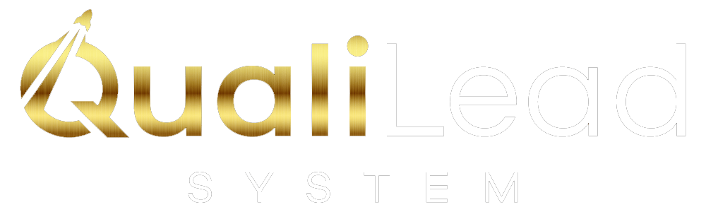 QualiLead System Logo mit goldener Schrift "QualiLead" und weißer Schrift "System" auf dunkelgrünem Hintergrund.