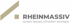 Logo von Rheinmassiv mit schrägem Balken und Quadrat in Beige, Text "RHEINMASSIV" und "MASSIV BAUEN. EFFIZIENT WOHNEN."
