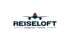 REISELOFT GOODLIFE - TRAVEL Logo mit Flugzeug und pinkfarbener Verzierung.