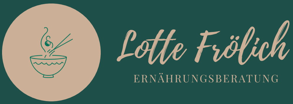 Logo: Lotte Frölich Ernährungsberatung, mit einer dampfenden Schale und Essstäbchen in einem Kreis.