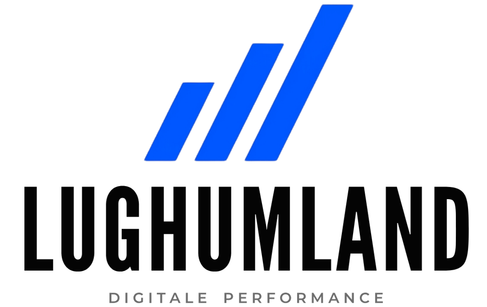 Schwarzer Text "Lugh Umland" in geschwungener Schrift auf dunkelgrünem Hintergrund.
