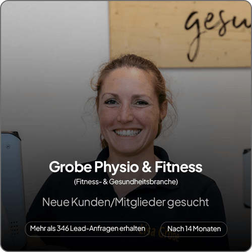 Screenshot aus dem Bewerberportal: mehr als 346 Lead-Anfragen für Grobe Physio & Fitness