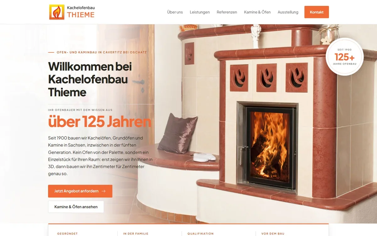 Startseite von Kachelofenbau Thieme, gebaut von nemacon