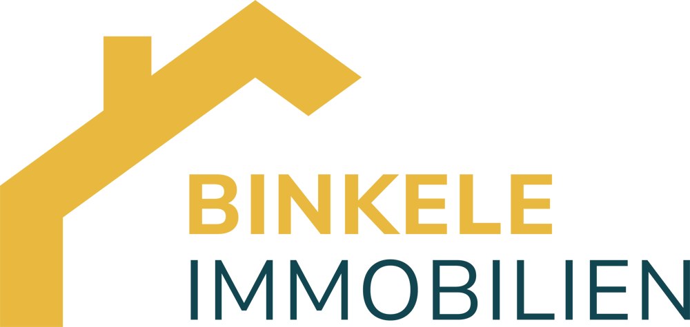 Logo von Binkele Immobilien mit gelber Hauskontur auf schwarzem Hintergrund.