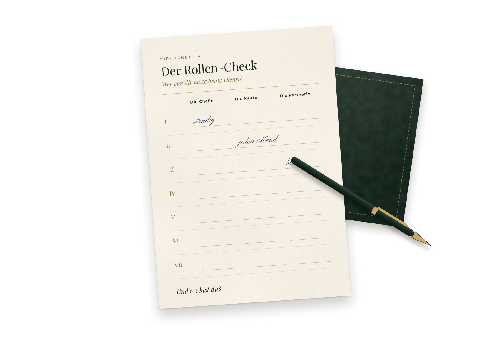 Arbeitsblatt Rollen-Check mit Füller