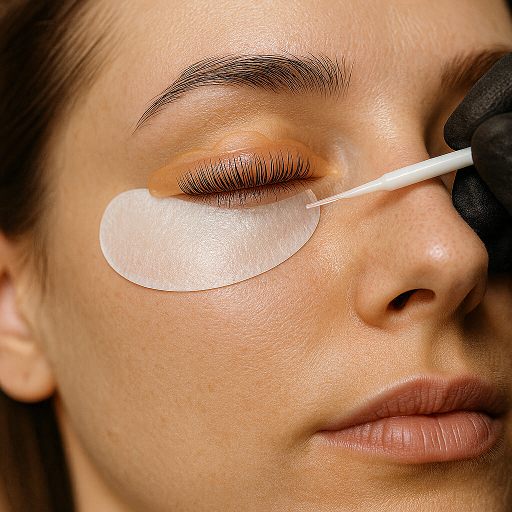 Lashlifting Behandlung mit Pad unter dem Auge
