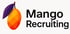 Geometrische Mango mit lila Blatt und Text "Mango Recruiting".