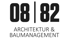 Schwarzes Logo "08 | 82 ARCHITEKTUR & BAUMANAGEMENT" auf weißem Hintergrund.