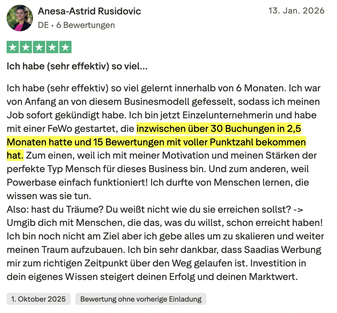 Trustpilot-Bewertung eines PowerBase-Kunden