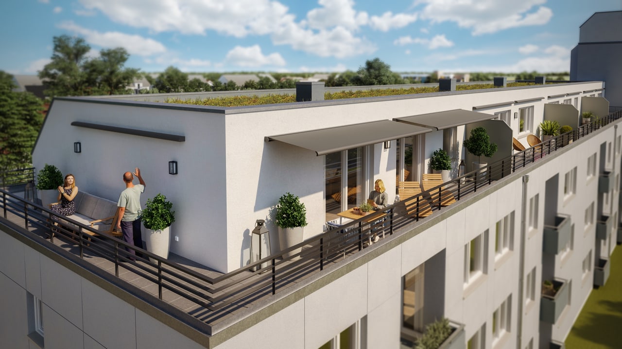 Rathausstraße 37–41, Königsbrunn – Dachaufstockung mit Penthouse-Wohnungen, unverbindliche Visualisierung