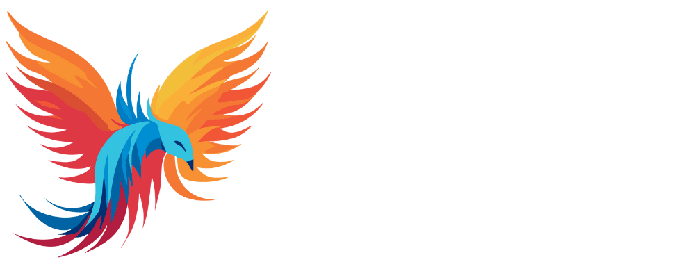 Logo Phoenix Schadensanierung mit einem farbigen Phönix in Rot, Orange und Blau.