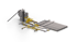 3D model of an industrial concrete pipe manufacturing plant with silos, conveyor belts, and cured pipes on a black background.
