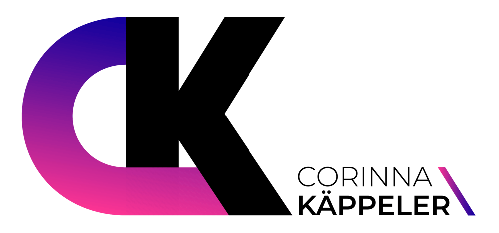 Logo mit großem, farbverlaufendem C und schwarzem K, daneben "CORINNA KÄPPELER" in Schwarz.