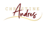 Christine Andres Logo auf dunkelgrünem Hintergrund, goldene Schrift "Christine", rote, geschwungene Schrift "Andres" mit goldener Linie darunter