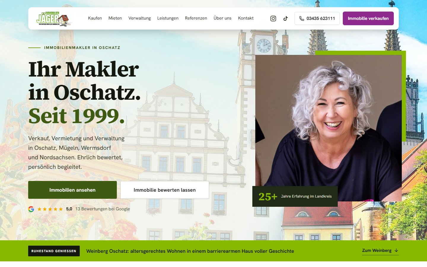 Die Startseite von Immobilien Jäger aus Oschatz in der Desktop-Ansicht