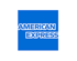 Blaues Quadrat mit weißem "AMERICAN EXPRESS"-Logo in zwei Zeilen.