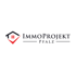 Logo: ImmoProjekt Pfalz. Schwarzes Haus mit rotem Dach und Haken.