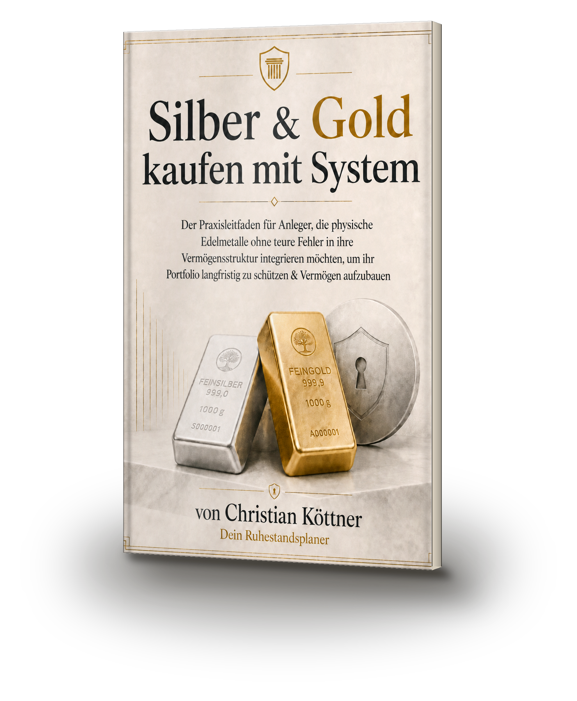 3D-Buch-Mockup des Leitfadens „Silber & Gold kaufen mit System“ von Christian Köttner