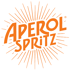 Orangesfarbenes "APEROL SPRITZ" Logo mit Sonnenstrahlen auf weißem Hintergrund.